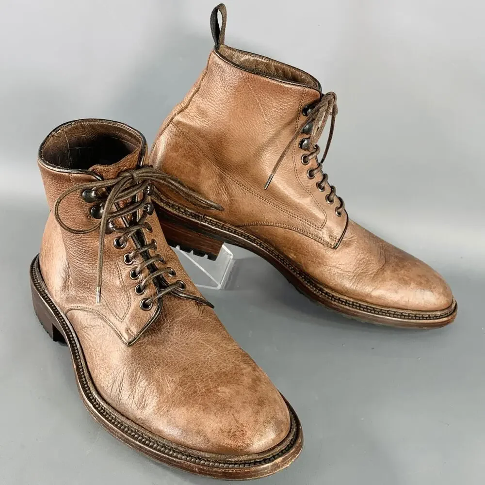 BARNEY'S NEW YORK Size 9 Brown Leather Lace-Up Boots